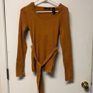 Axcess Burnt Orange Ribbed Hooded Sweater – Y2K Vibes, Belted & Stretch T212